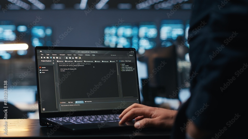 Poster it support employee typing on notebook keyboard to ensure optimal performance in data center. close 