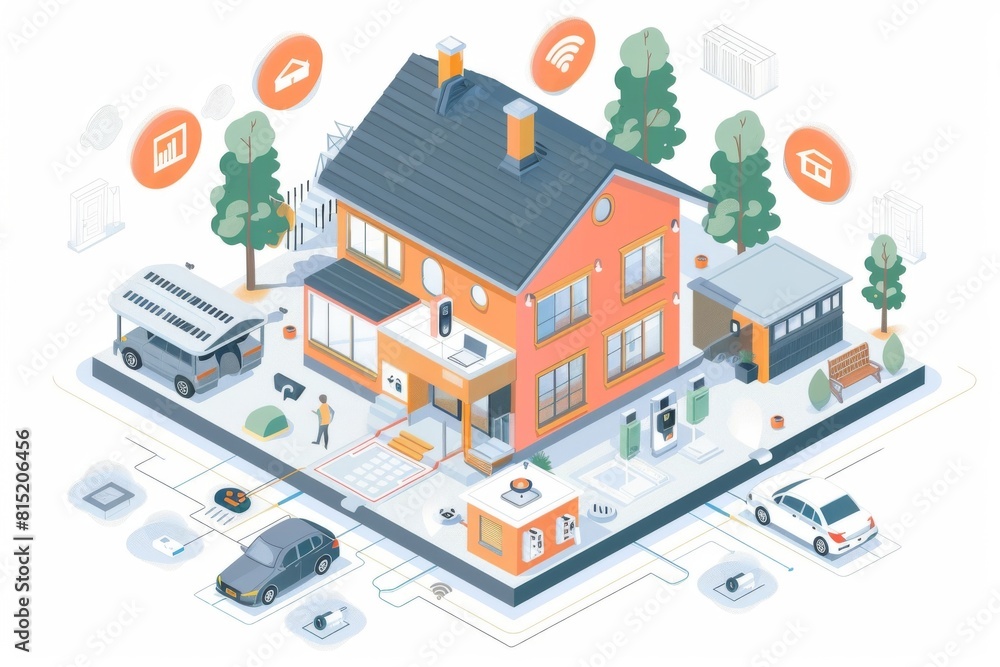 Poster safeguarding home surveillance, ensuring security through connected network and video technology, en