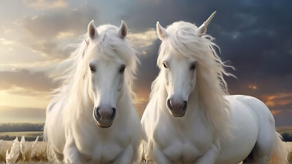 Obraz na płótnie Canvas Mystical Unicorn with Cascading White Hair