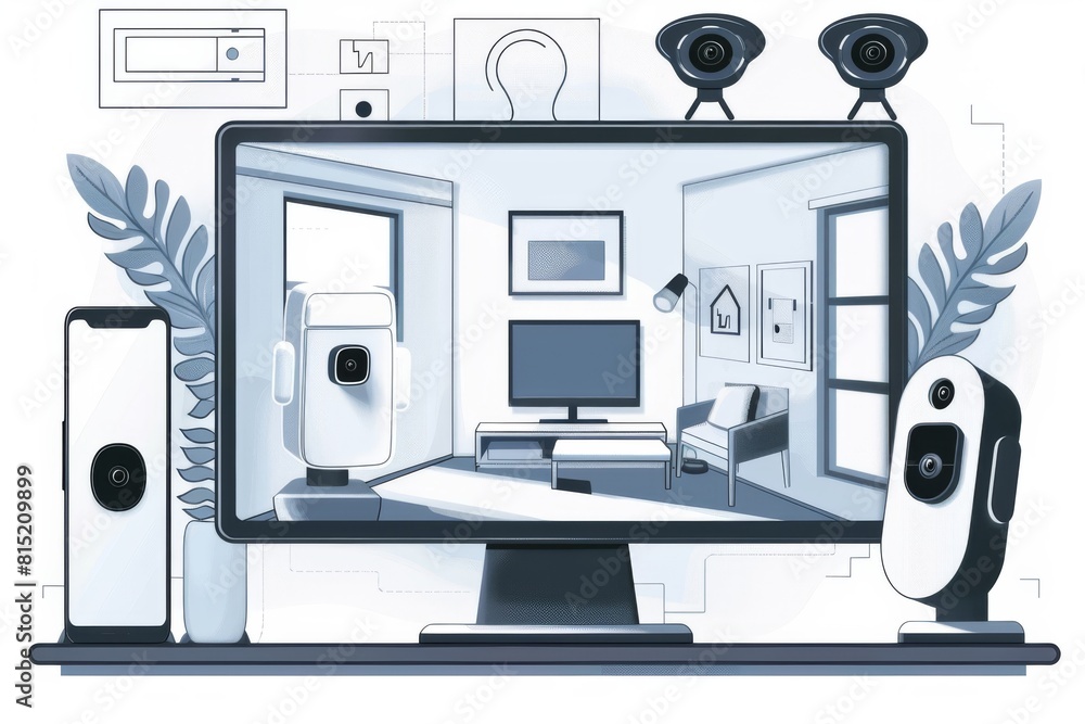Poster safeguarding homes with smart detection, including glass break detectors and automated responses, en