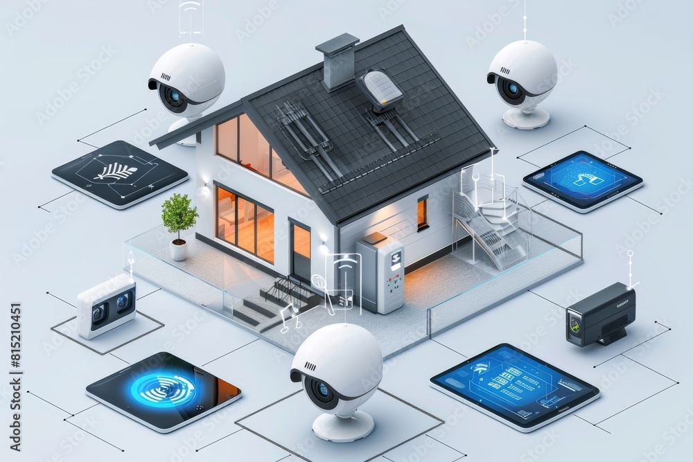 Poster Secure home automation synchronizes with emergency alerts in safeguard systems, providing comprehensive security through camera-based management.