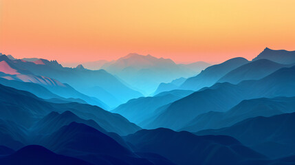 Serenity Peaks: Minimalist Mountain Landscape at Sunset