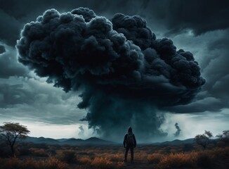 Obraz premium Man stands in front of a big cloud