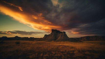 sunset over desert mesa