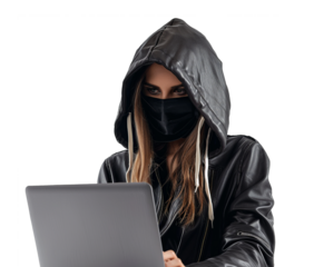 Woman hacker isolated on transparent background