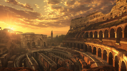 colosseum ruins at sunset