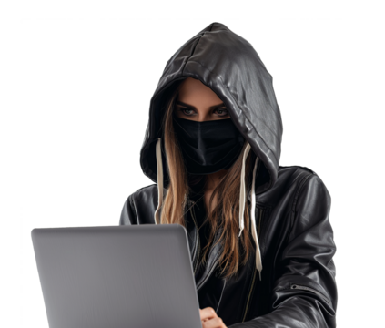 Woman hacker isolated on transparent background