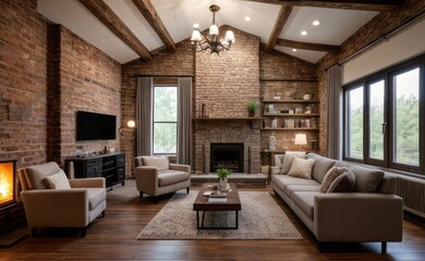 Naklejka premium Exposed Brick Loft with Vintage Accents