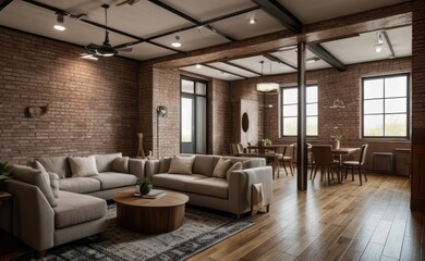 Naklejka premium Exposed Brick Loft with Vintage Accents