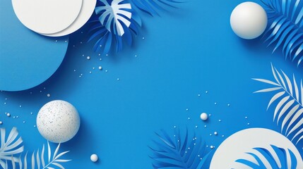Blue flowers background. Blue background with an elegant dynamic blue leaf or flower frame for greeting cards. Modern design presentation slide