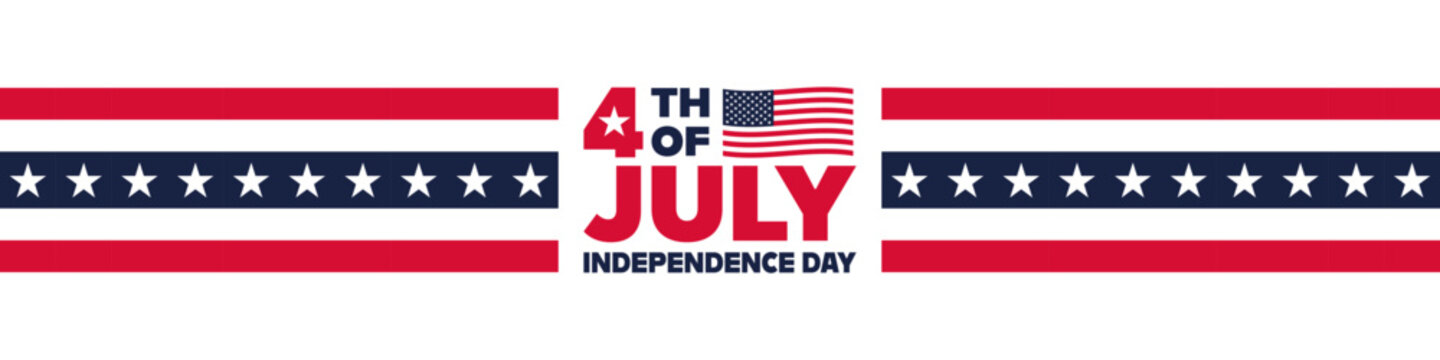 4th of July Independence Day Banner. Web Banner with 4th of July Lettering and American Flag Background. 