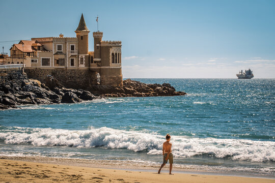 The historical Wulff Caste in Vina del Mar, Chile. Built by the Wulff family in 1906 on the rocks overlooking the Pacific Ocean, it was declared national monument in 1995.
