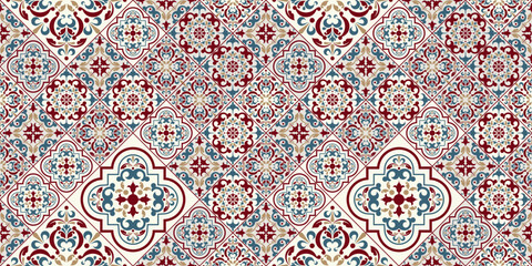 Seamless ceramic tile with colorful patchwork. Vintage multicolor pattern in turkish style. Endless pattern can be used for ceramic tile, wallpaper, linoleum, textile, web page background.