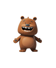 Fototapeta premium Illustration of a Happy and Cute Grizzly Bear: A 3D Rendered Chibi Animal Cartoon Character, Isolated on Transparent Background, PNG