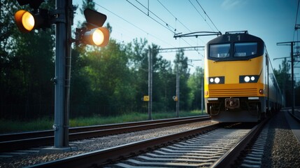 Fototapeta premium The concept of railroad travel and transportation. The idyll of traveling, the atmosphere of railway stations, the passion of trains, the amazing view and scenery from the train windows.