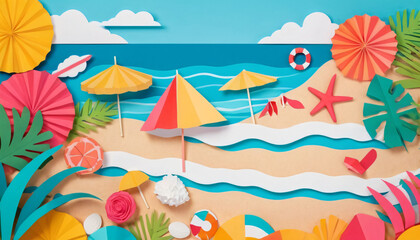 Fototapeta premium background summer color sun defocused beach vacation elements starfish, 3d