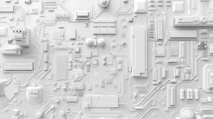 A detailed view of a circuit board showing an intricate arrangement of electronic components and connecting pathways - Generative AI