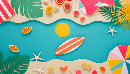 Naklejka premium summer beach concept 2d illustration, beach umbrella elements