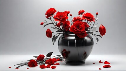 Red Blooms in a Vase on a White Table