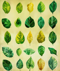 Green plants, botanical vintage pattern