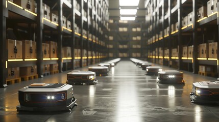 An army of robots efficiently sorting hundreds of parcels per hour(Automated guided vehicle) AGV.3d...