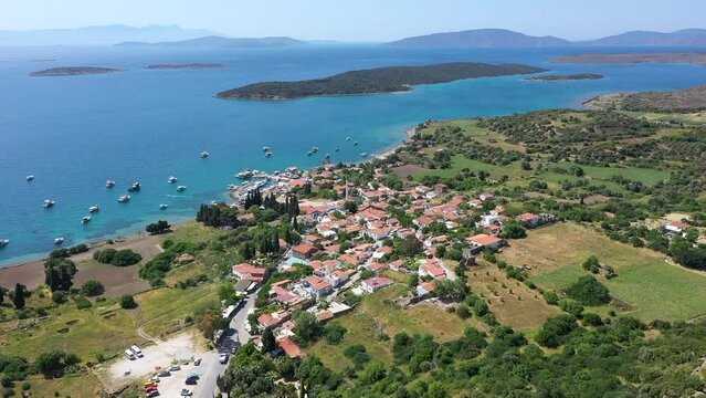 Aerial view of aegean sea fishing village