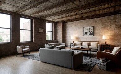 Fototapeta premium Exposed Brick Loft with Vintage Accents