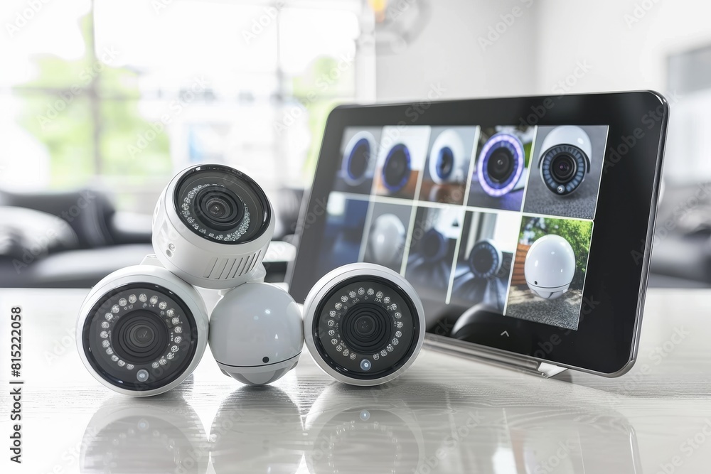 Poster digital security handling in homes utilizes cameras with protective codes, ensuring tech-savvy adapt