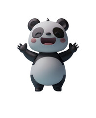 Naklejka premium Happy Panda Bear in 3D Render: Cute Chibi Animal Cartoon Character Illustration, Isolated on Transparent Background, PNG