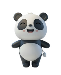 3D Rendered Cute and Happy Panda Bear: Illustration of a Chibi Animal Cartoon Character, Isolated on Transparent Background, PNG