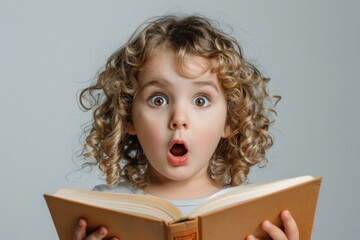 Child reading a book with great enthusiasm and curiosity