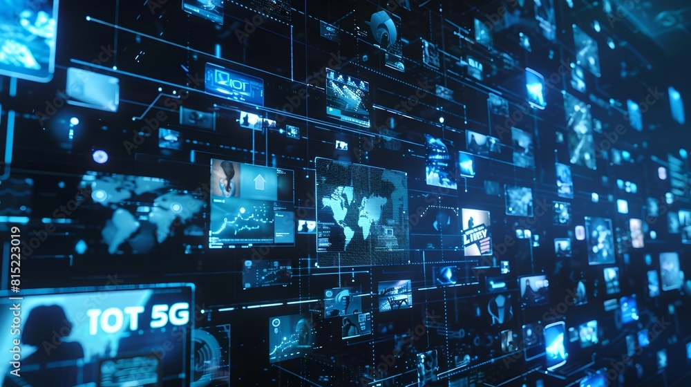Aufkleber futuristic command center screens display data analytics. modern surveillance hub. concept of big da