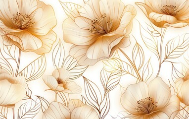 Sophisticated floral pattern using gold lines on a white background
