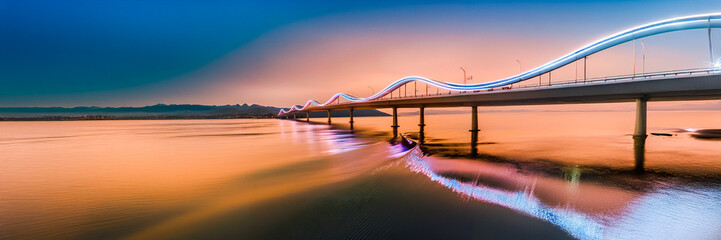 wave bridge neon design architecture