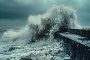 Scene where still water meets raging waves