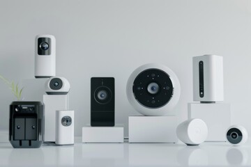 Obraz premium Camera systems with secure network IoT functionality safeguard private homes, integrating homeowner protection through alert systems and networking security concepts.