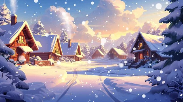 Charming winter village with snow-covered houses. Quaint snowscape scene.
Seamless looping 4k time-lapse virtual video animation background. Generated AI