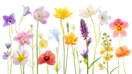 a collage of spring flowers, illustration, isolate on white