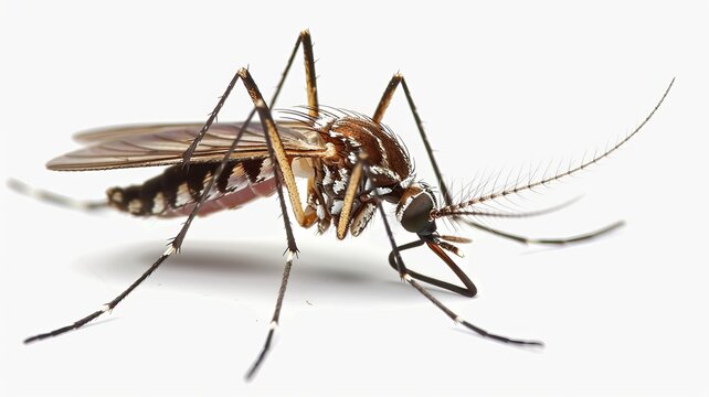 Macro photography of a mosquito on white background