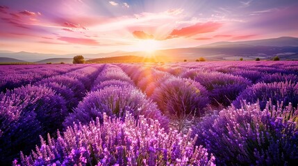 Obraz premium Lavender field summer sunset landscape near Valensole.Provence,France