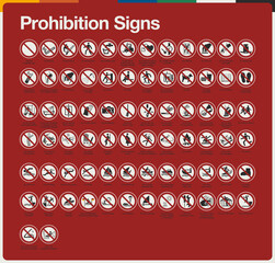 International set signs symbols ISO 7010. Used in industrial applications public buildings. Prohibited, Mandatory, Warning, Fire, Safe, First Aid. Print stickers posters, books and more