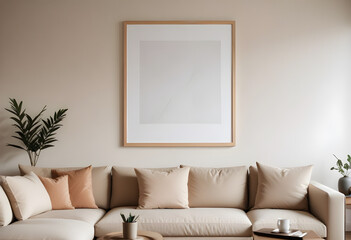 Frame mockup, ISO A paper size. Living room wall poster mockup. Interior mockup with house background. Modern interior design 3D render