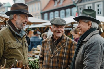 Mature men at the street market in the old town of Rothenburg ob der Tauber