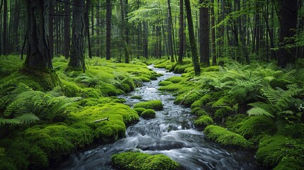 Obraz premium A lone figure stands amidst a dense forest canopy