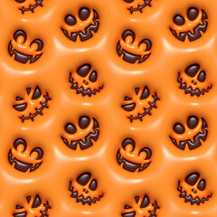 Halloween Pumpkin Emoji 3D inflated bubble pattern. Puffy seamless tileable pattern. Endless texture for wallpaper, packaging, wrapping paper and etc.