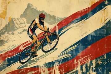 cycling tour de france competition scene in vintage poster style