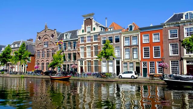 Waterfront houses in Leiden, Netherlands.