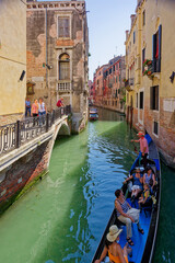 Grand Canal, Venice with View of the river and city historical architecture. with gondolas in Venice, Italy. in winter time.