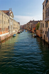 Grand Canal, Venice with View of the river and city historical architecture. with gondolas in Venice, Italy. in winter time.