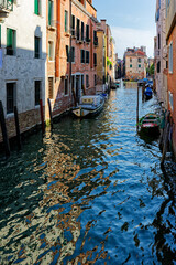 Grand Canal, Venice with View of the river and city historical architecture. with gondolas in...